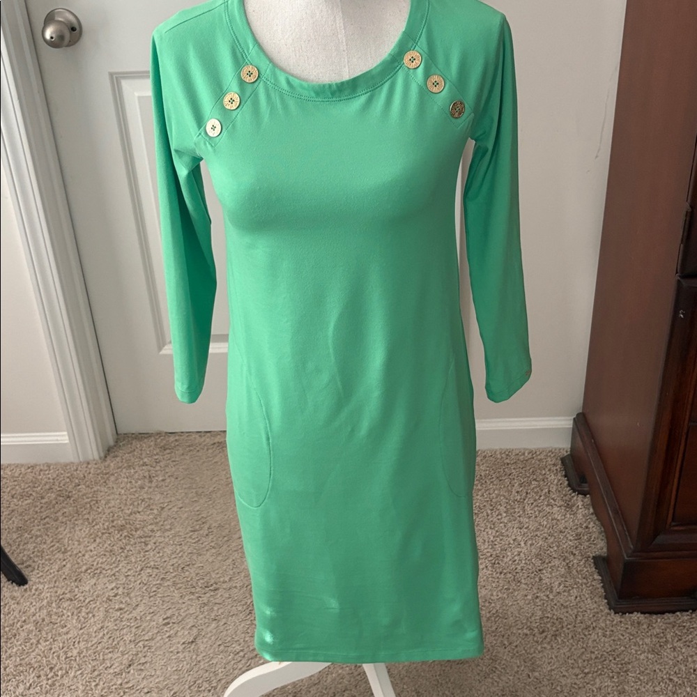Lilly Pulitzer Green Long Sleeve Dress with Button Accents and pockets